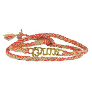 Orange and gold bracelet with gold emblem